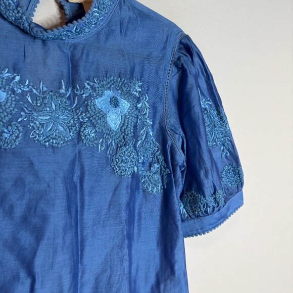 Anthropologie Payal Jain Carrington Blue Embroidered Blouse - Picture 3 of 6